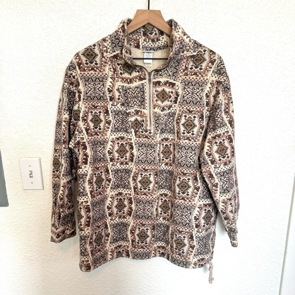 VTG Lands' End Women's Small Aztec Southwestern Cowichan Quarter Zip Sweater - Picture 1 of 12